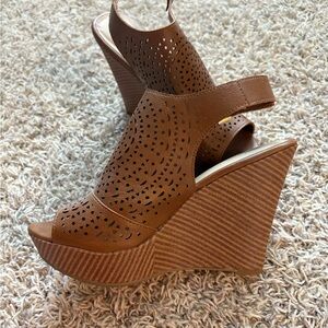 Maurices Tan Perforated Wedge Sandals